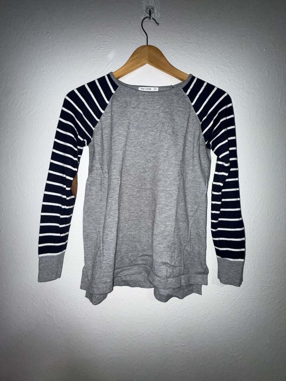 Pink Clover Striped Raglan Elbow Patch Sweater Size MP